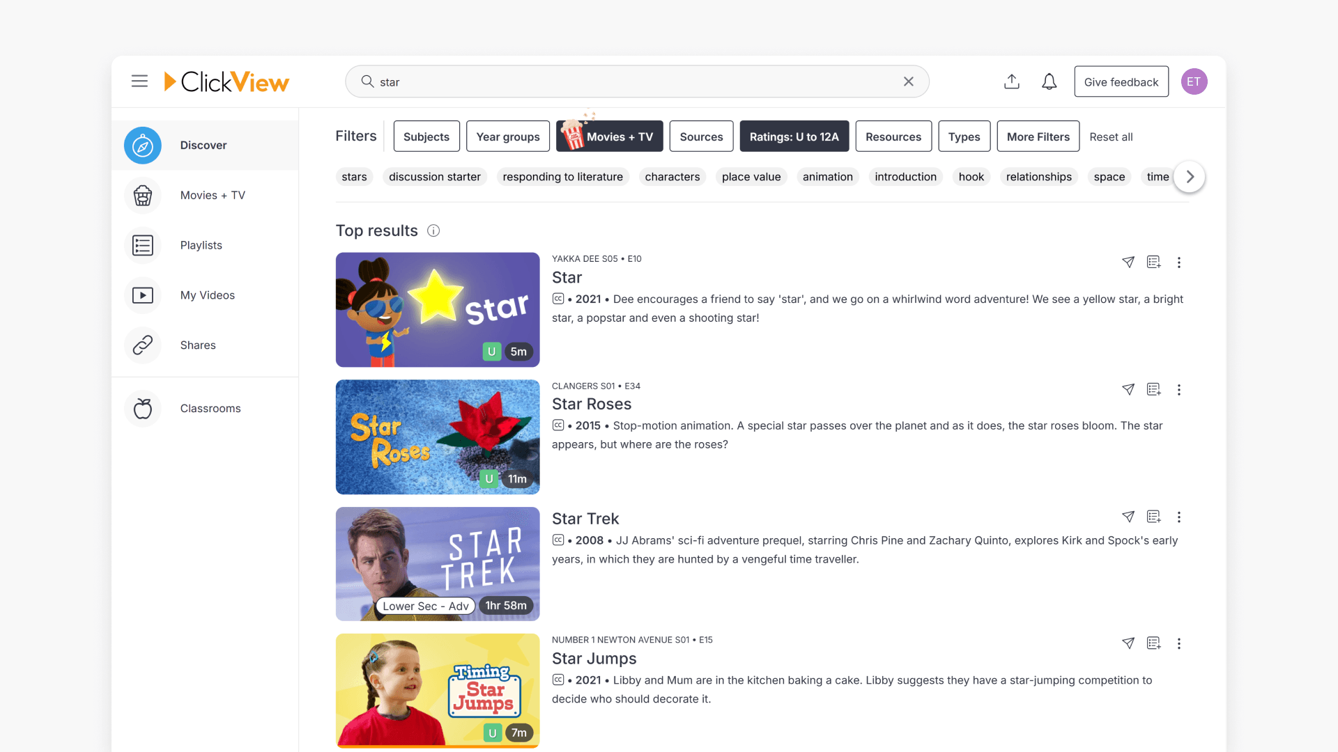 Clickview search interface