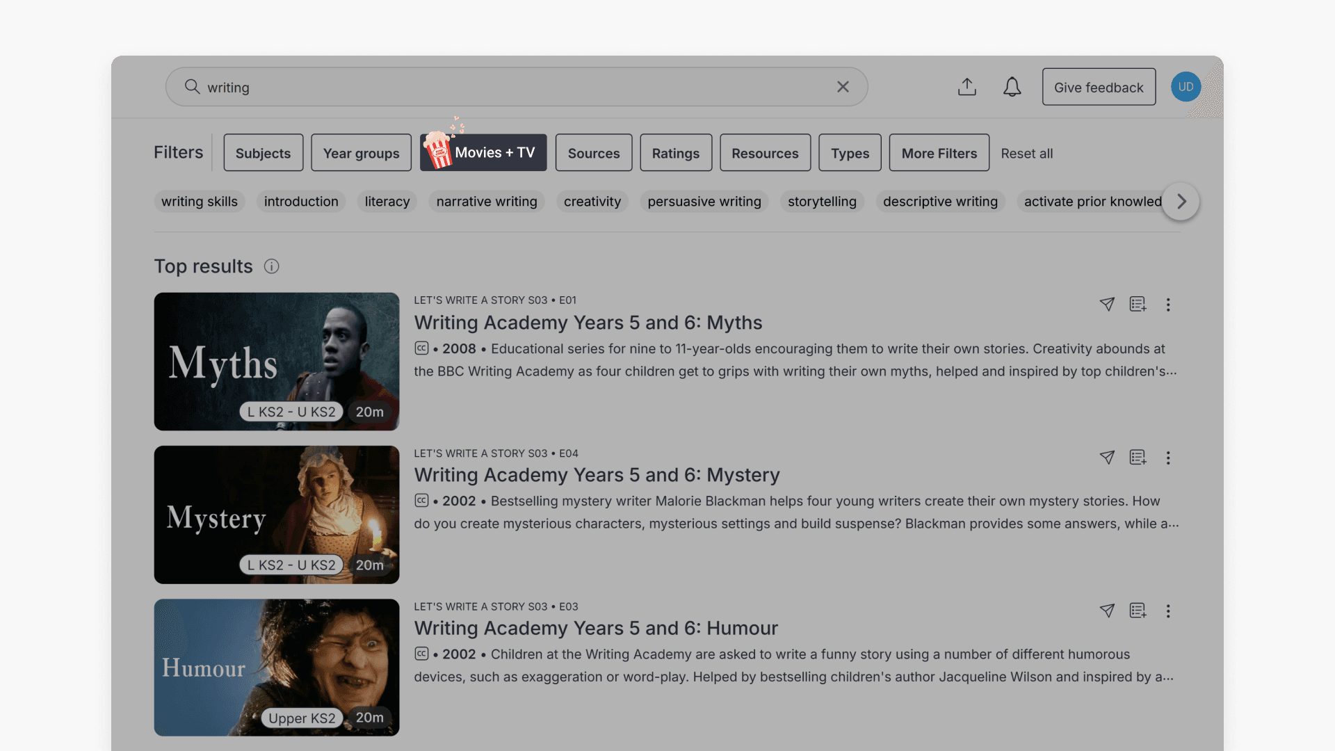 Movies and TV option