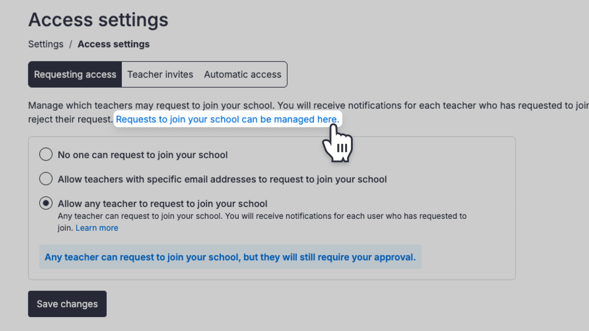 Access settings screenshot