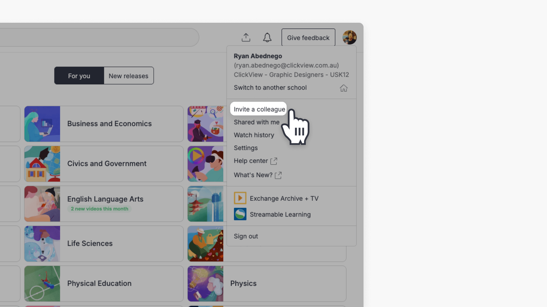 How teachers can invite their colleagues in ClickView