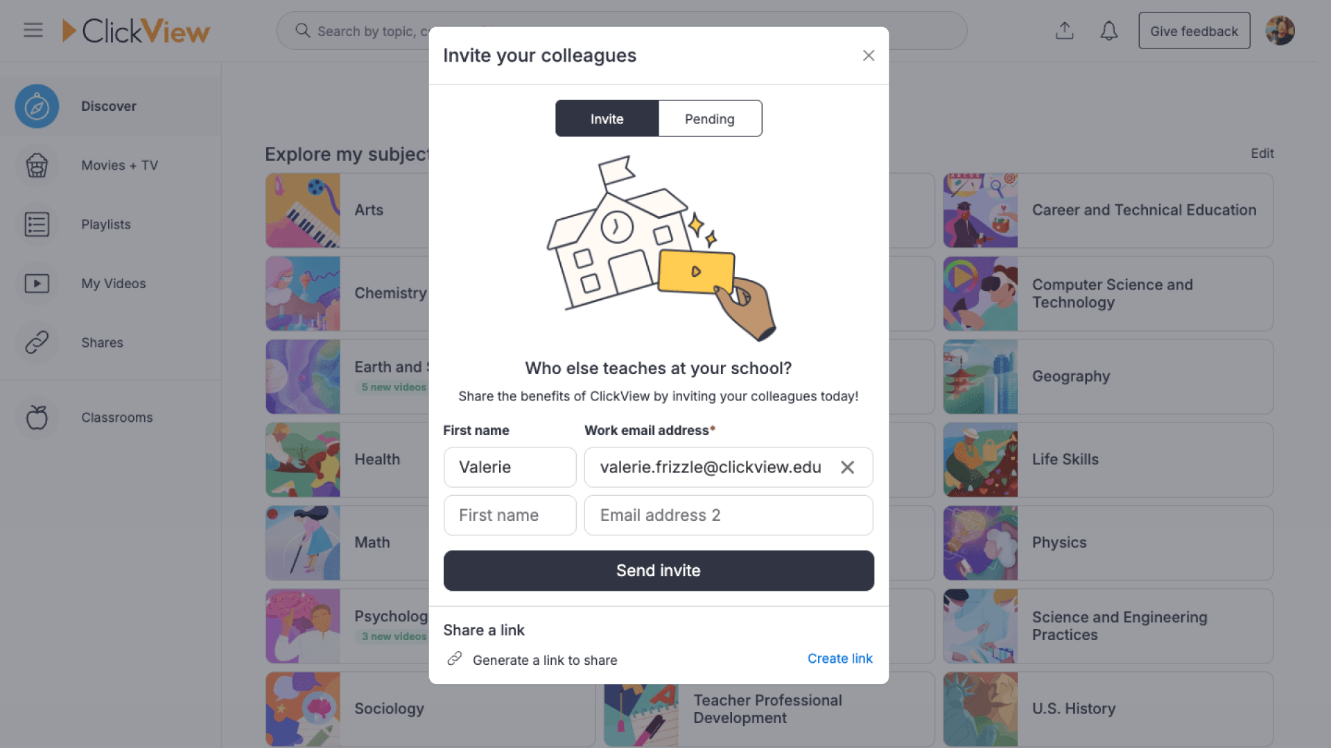Invite tab screenshot
