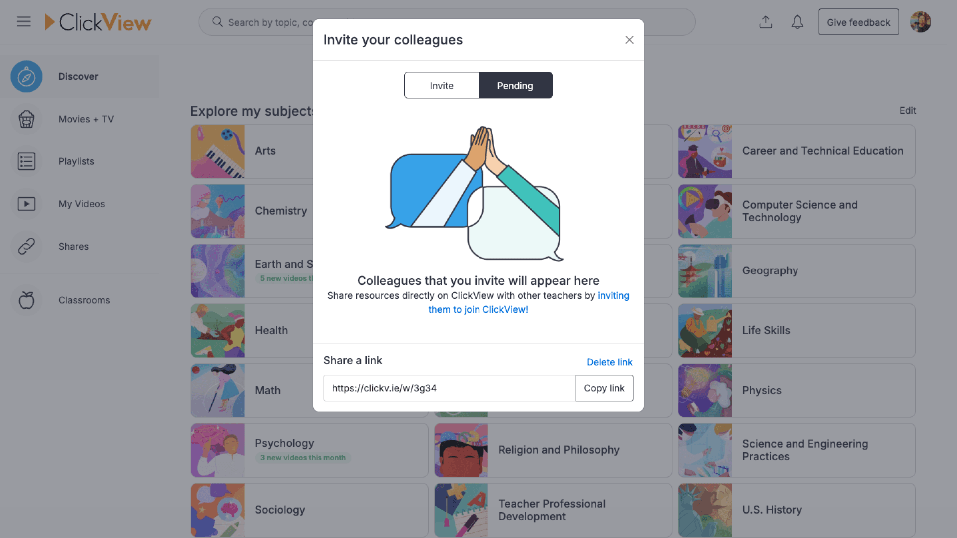 Pending invites screenshot