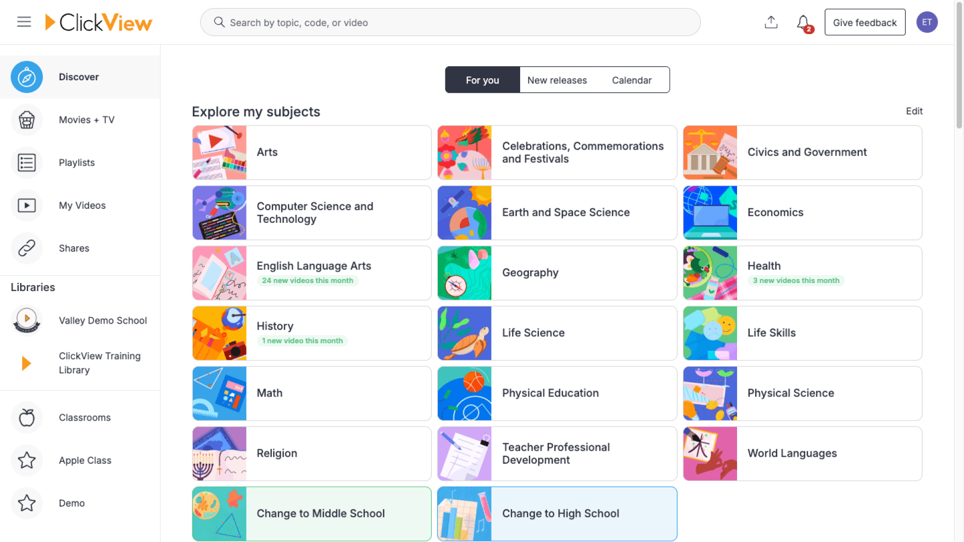 Clickview website interface