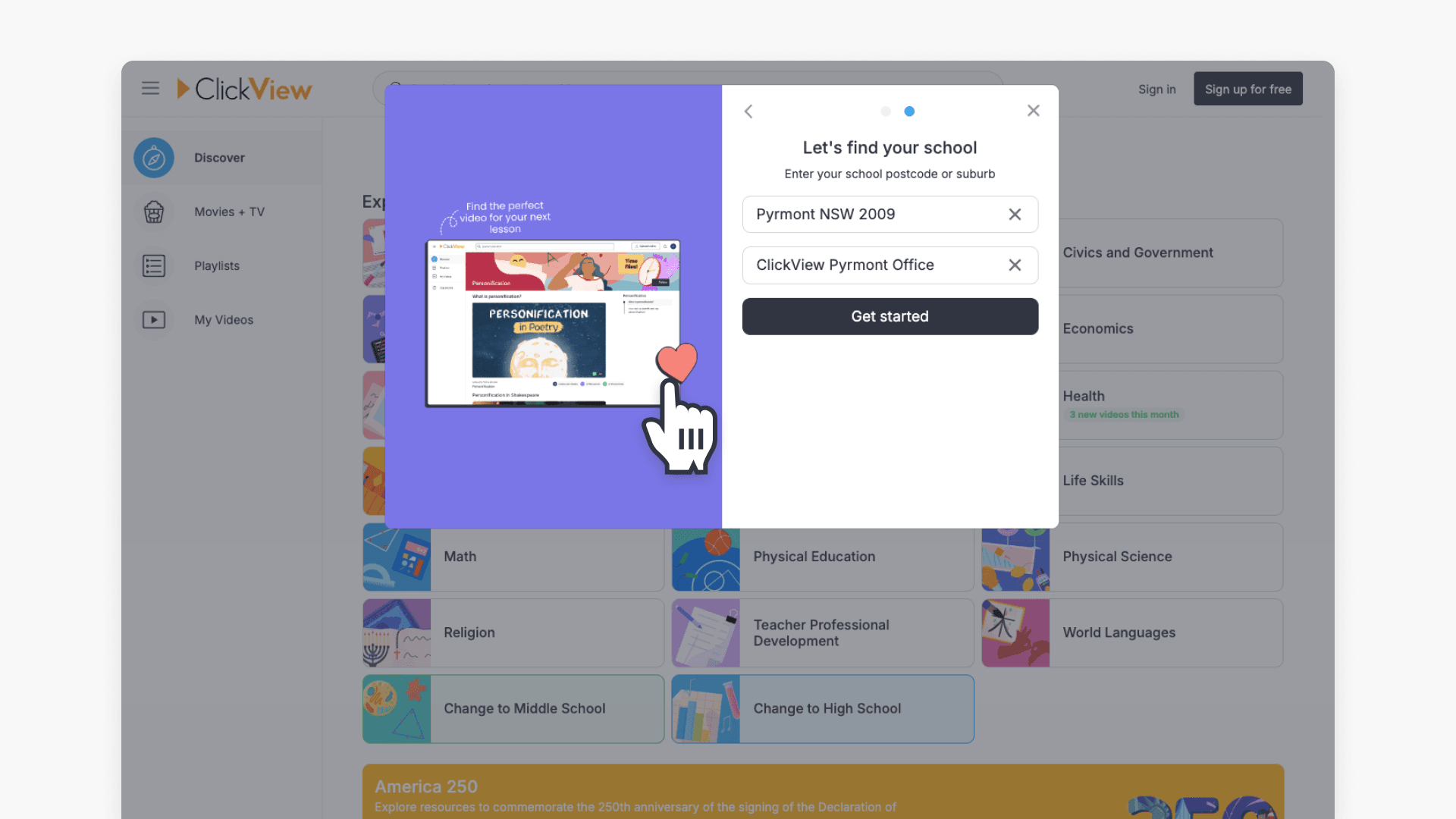 Clickview login screenshot
