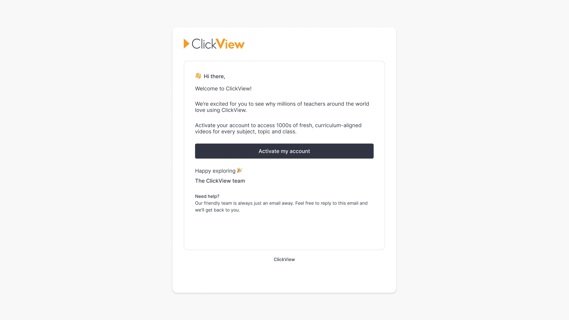 Clickview account activation screenshot