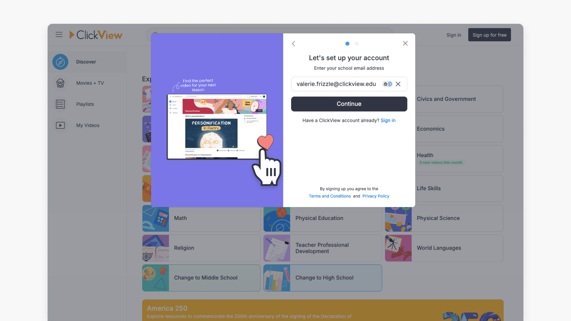 Account setup screenshot