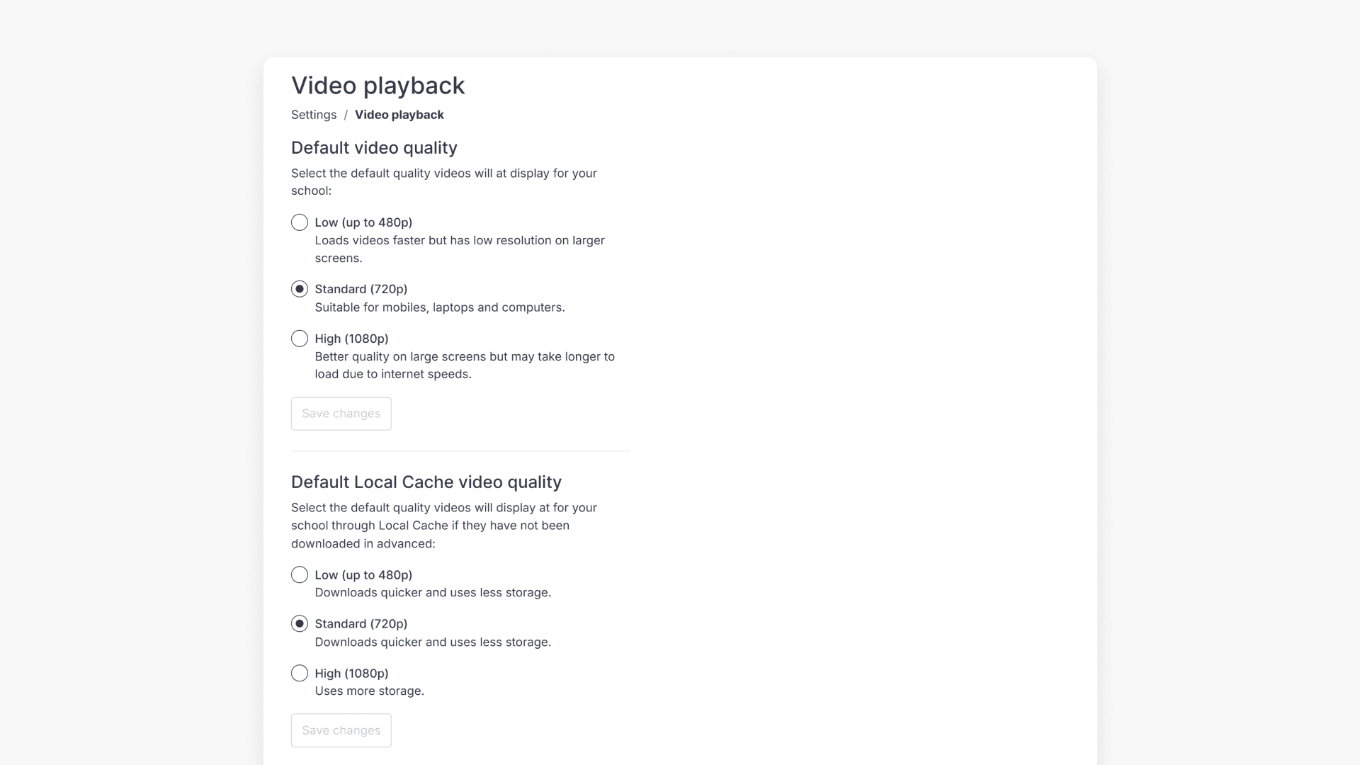 Video playback settings