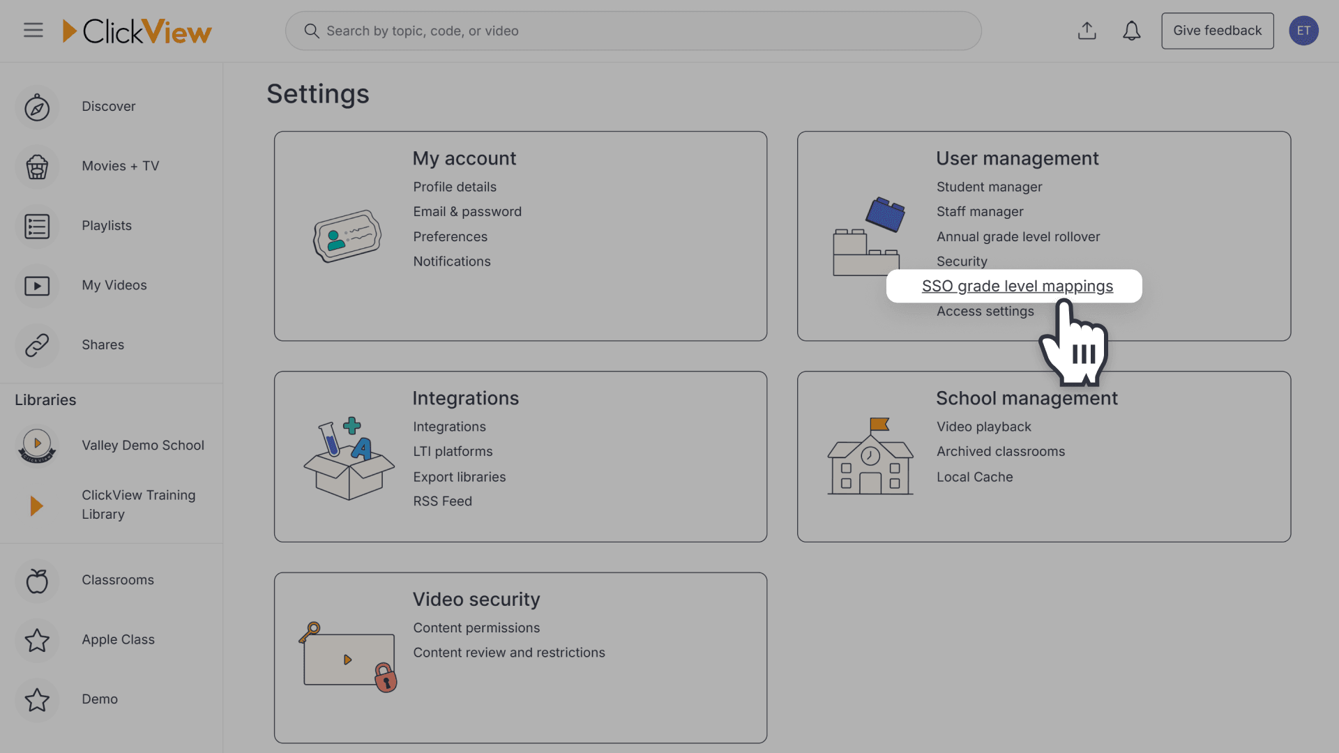 Select SSO Grade level mapping