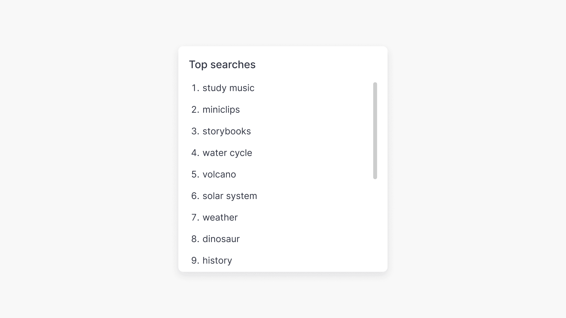 Top searches tab
