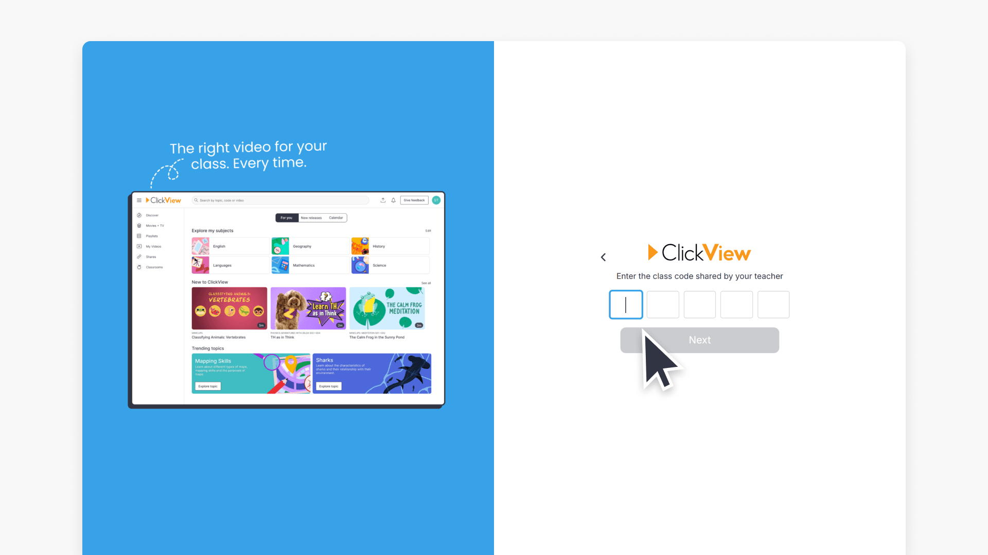 Enter class code shared by your teacher