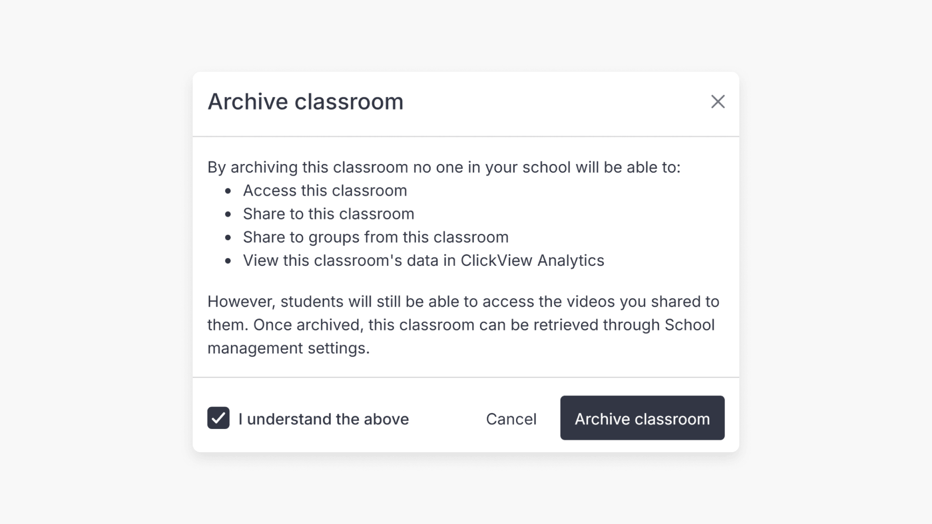 I understand archiving classroom