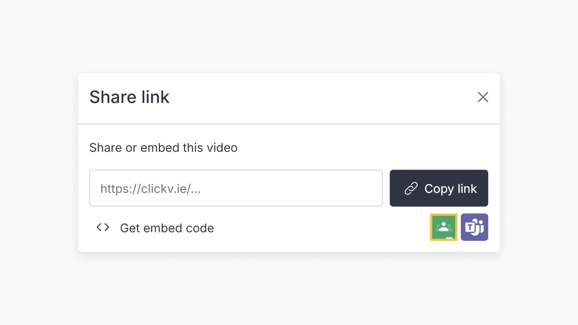 'Share link' pop-up window