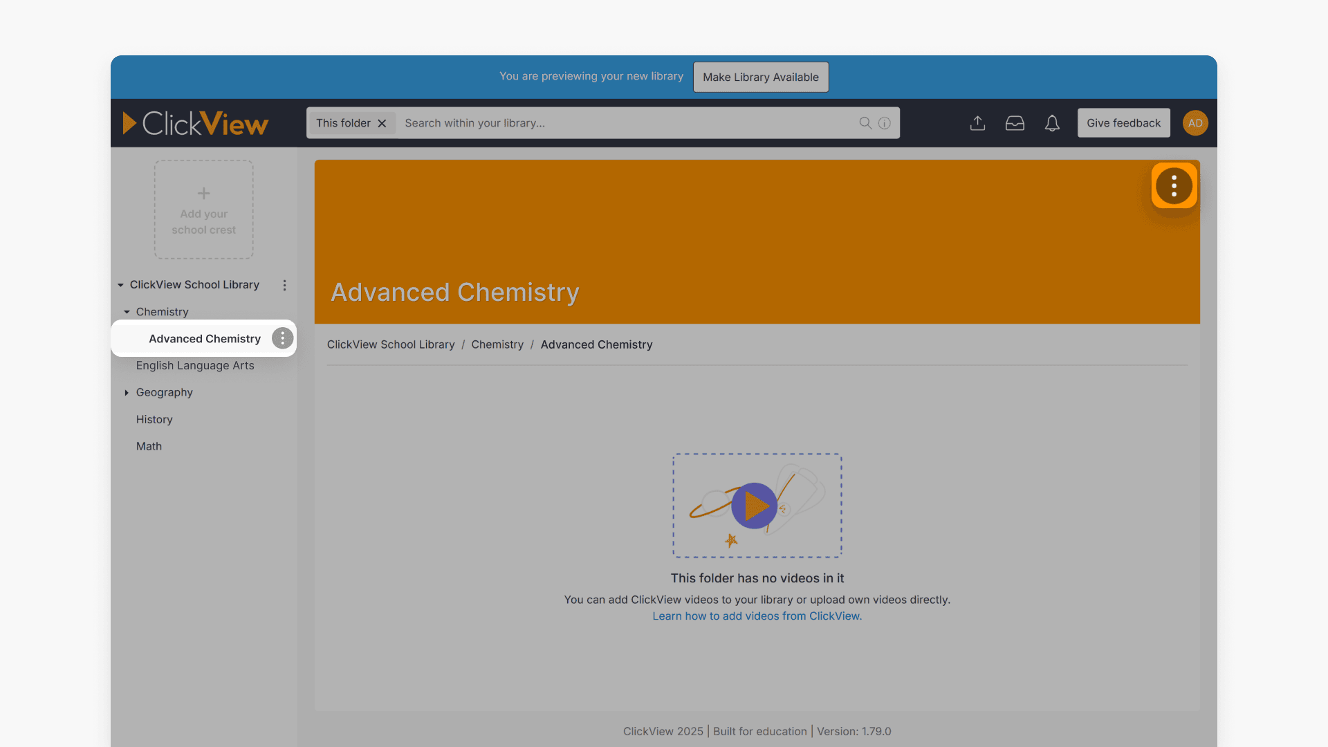 Locate folder and click the three vertical dots