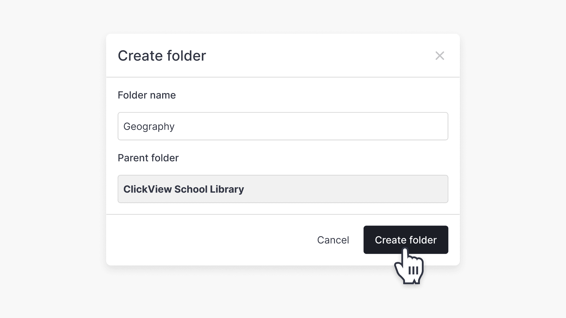 Enter folder name and create folder