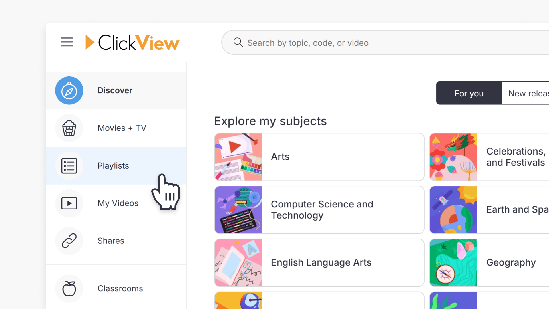 ClickView Playlist left nav