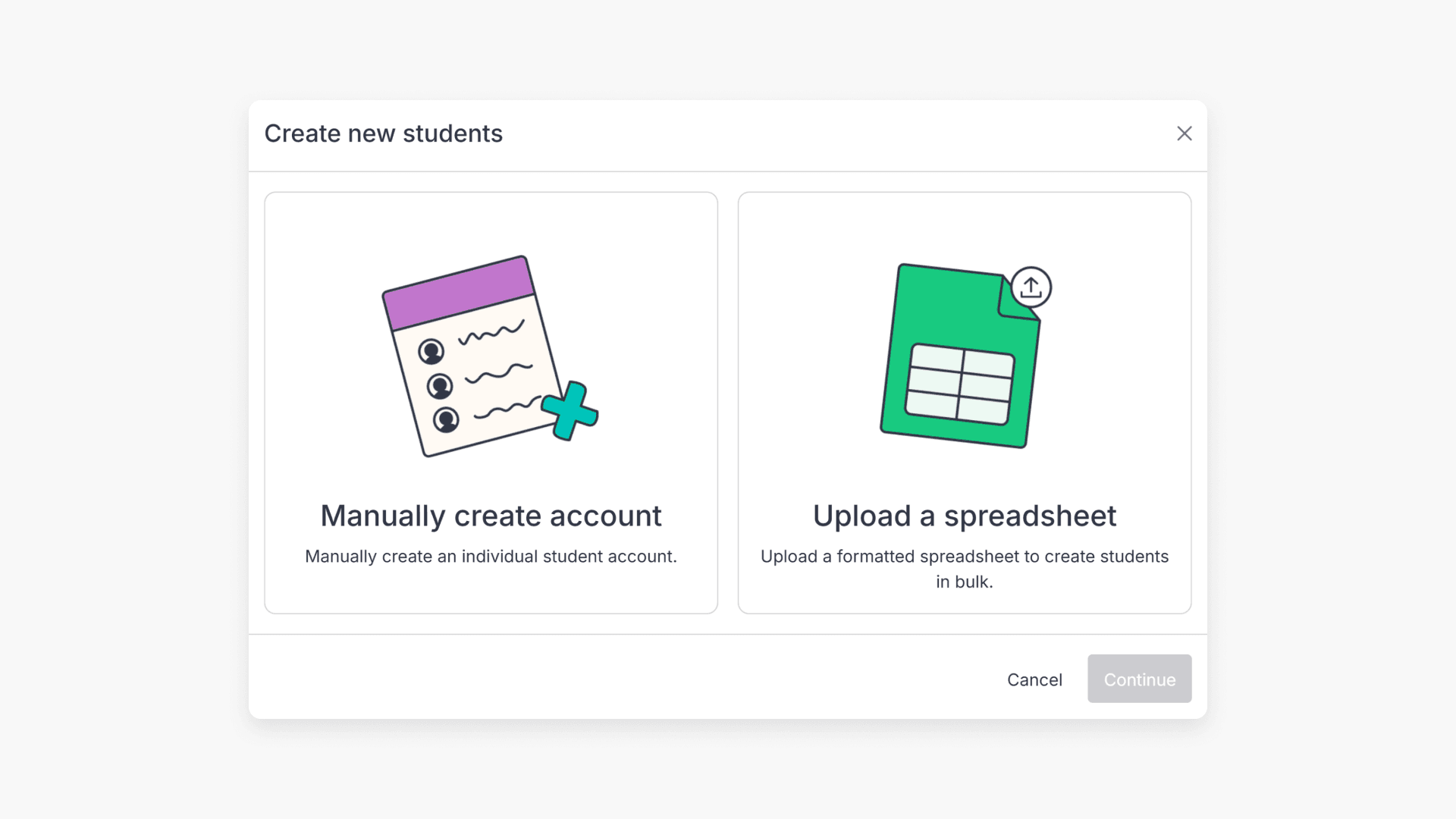 Window of Create new students