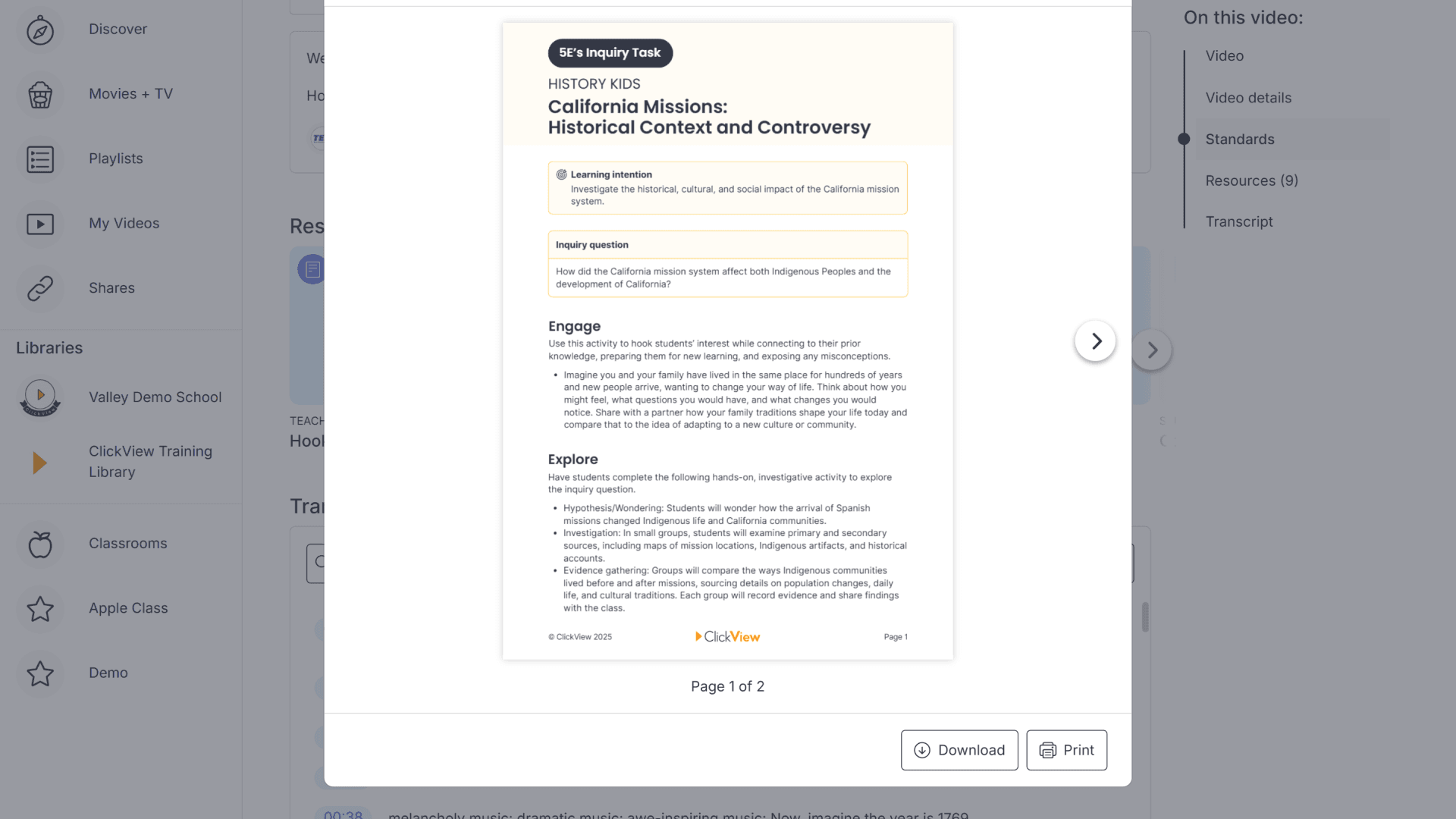 A window displaying the preview of 5E's Inquiry Task