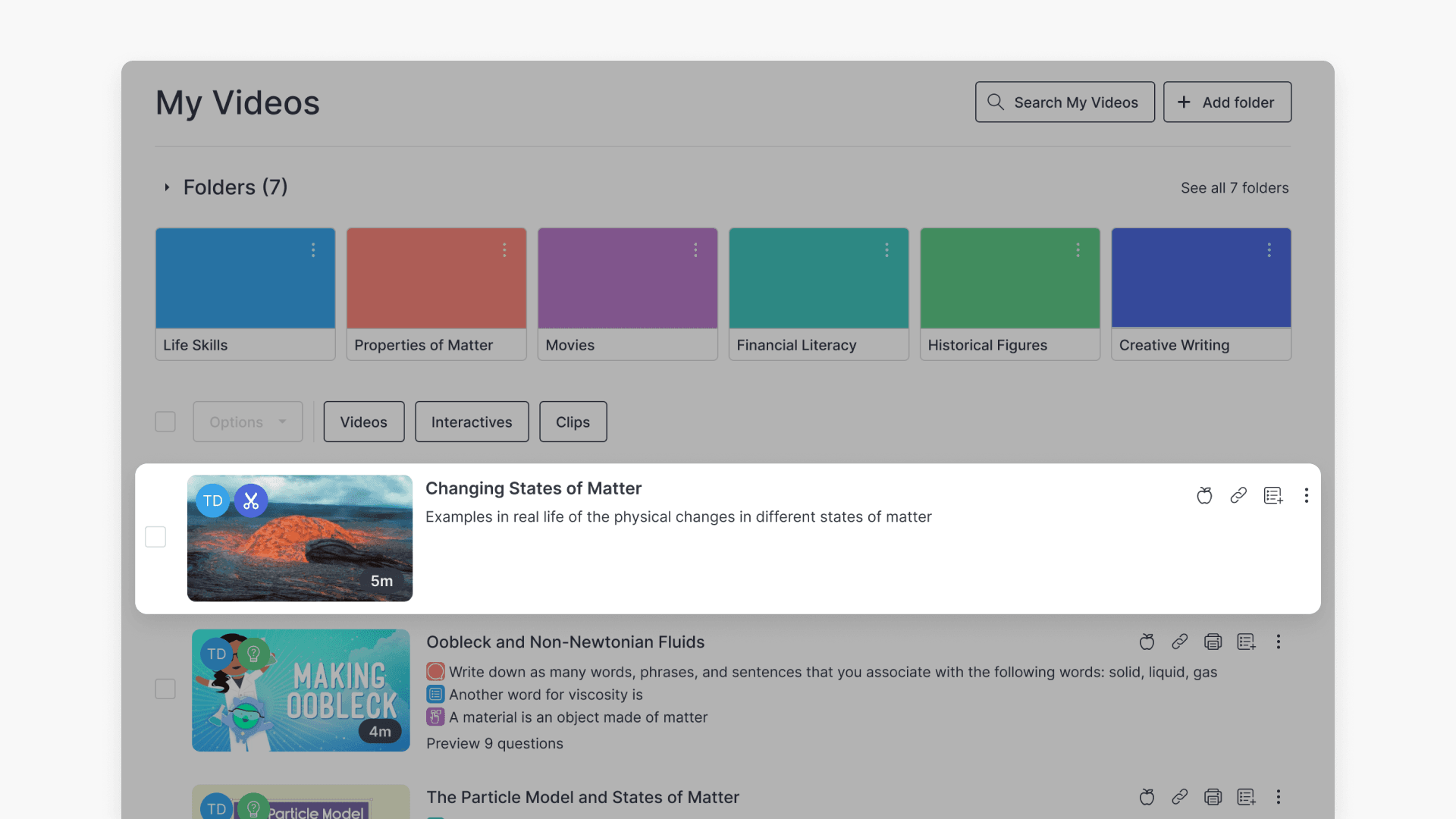 A teacher's videos in ClickView's My Videos