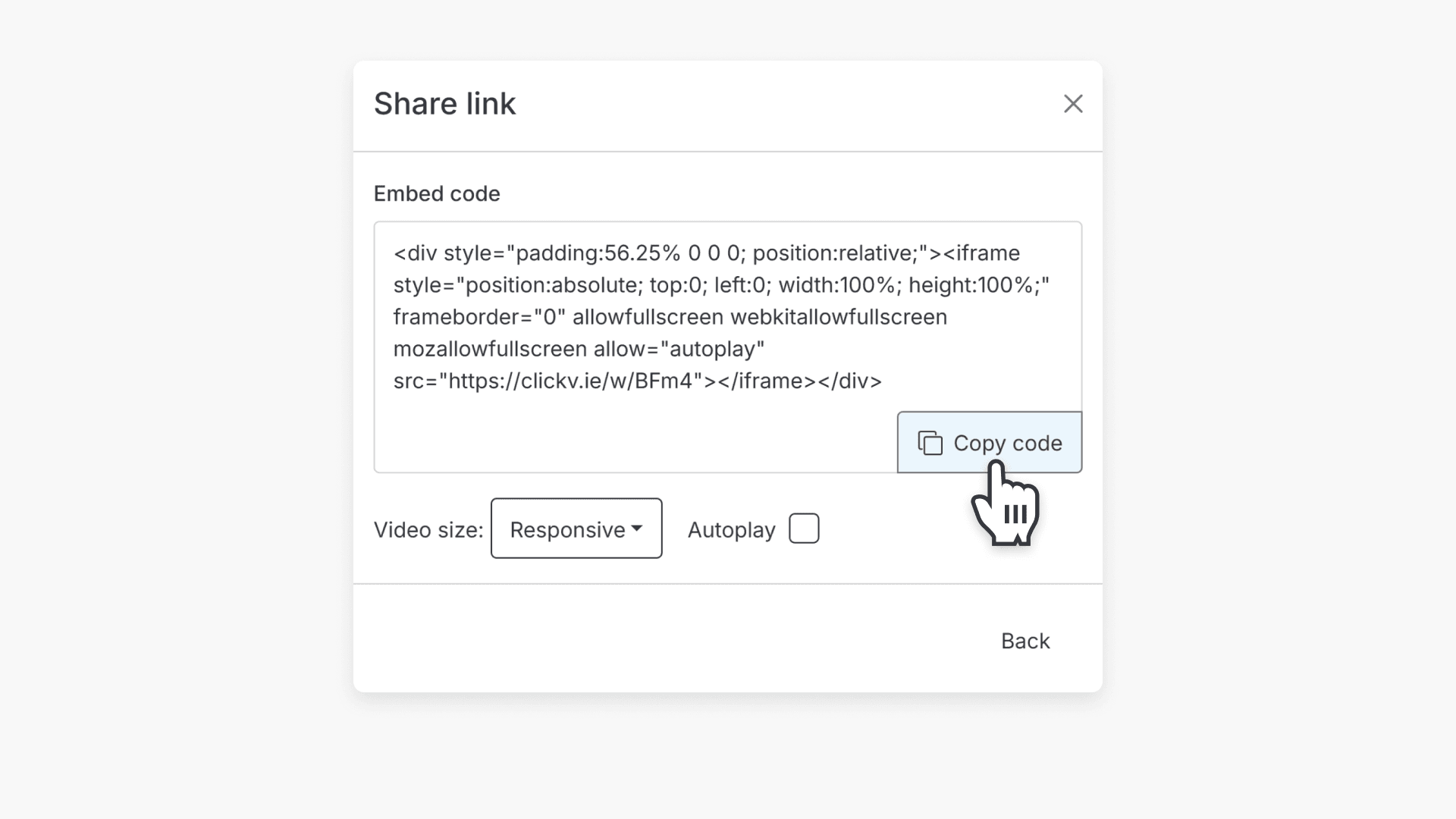 Copying embed code navigation