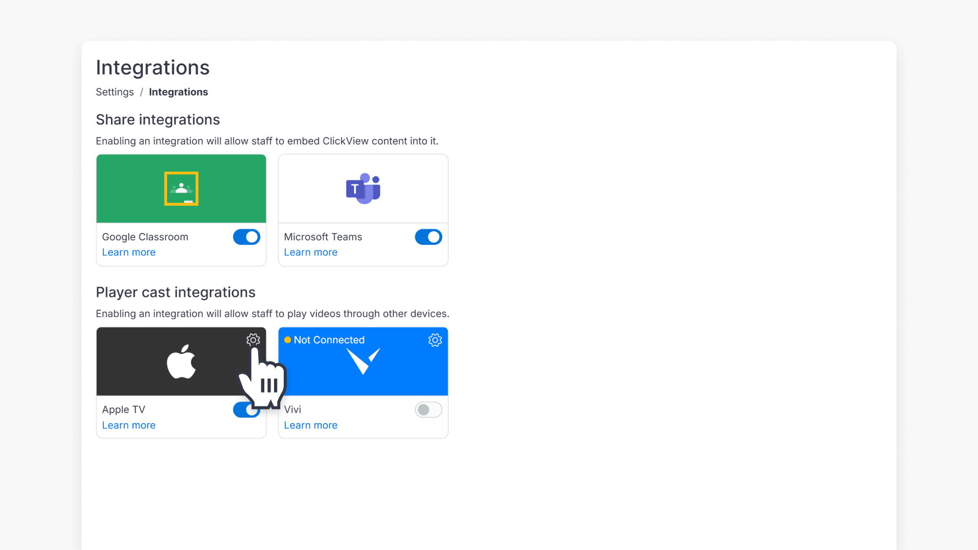 Clickview apple tv integrations settings