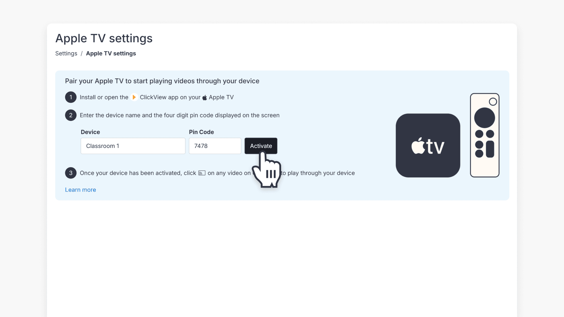 Activating apple tv using pin code