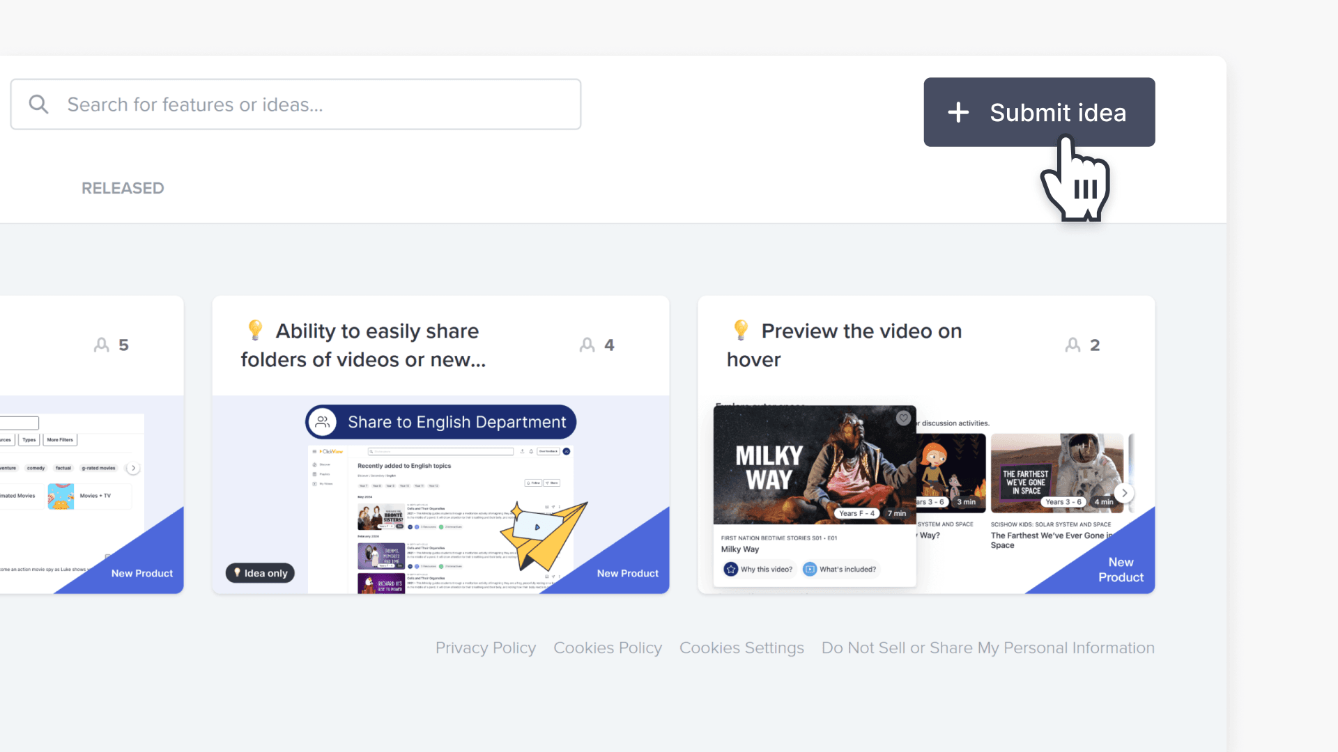 Submit idea button navigation