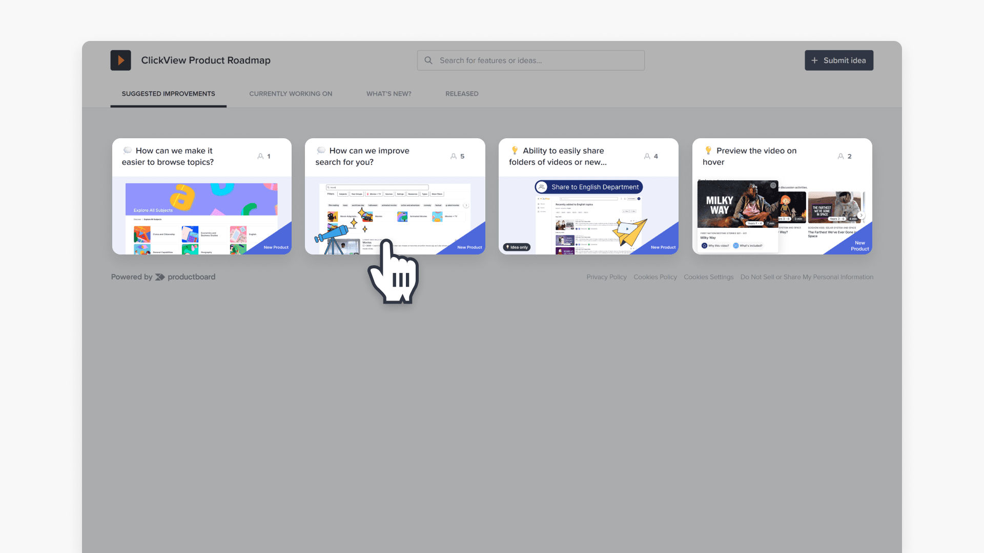 Clickview feature selection