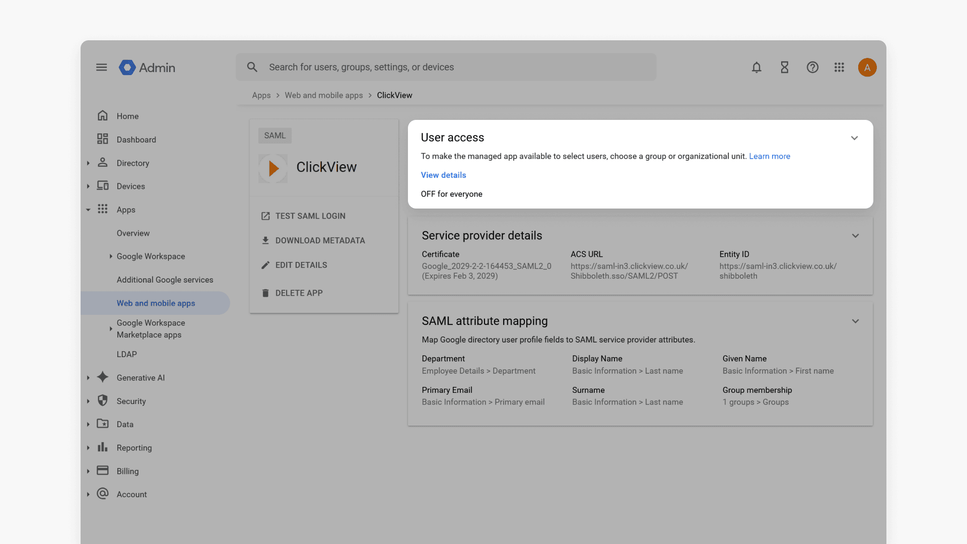 User access highlighted