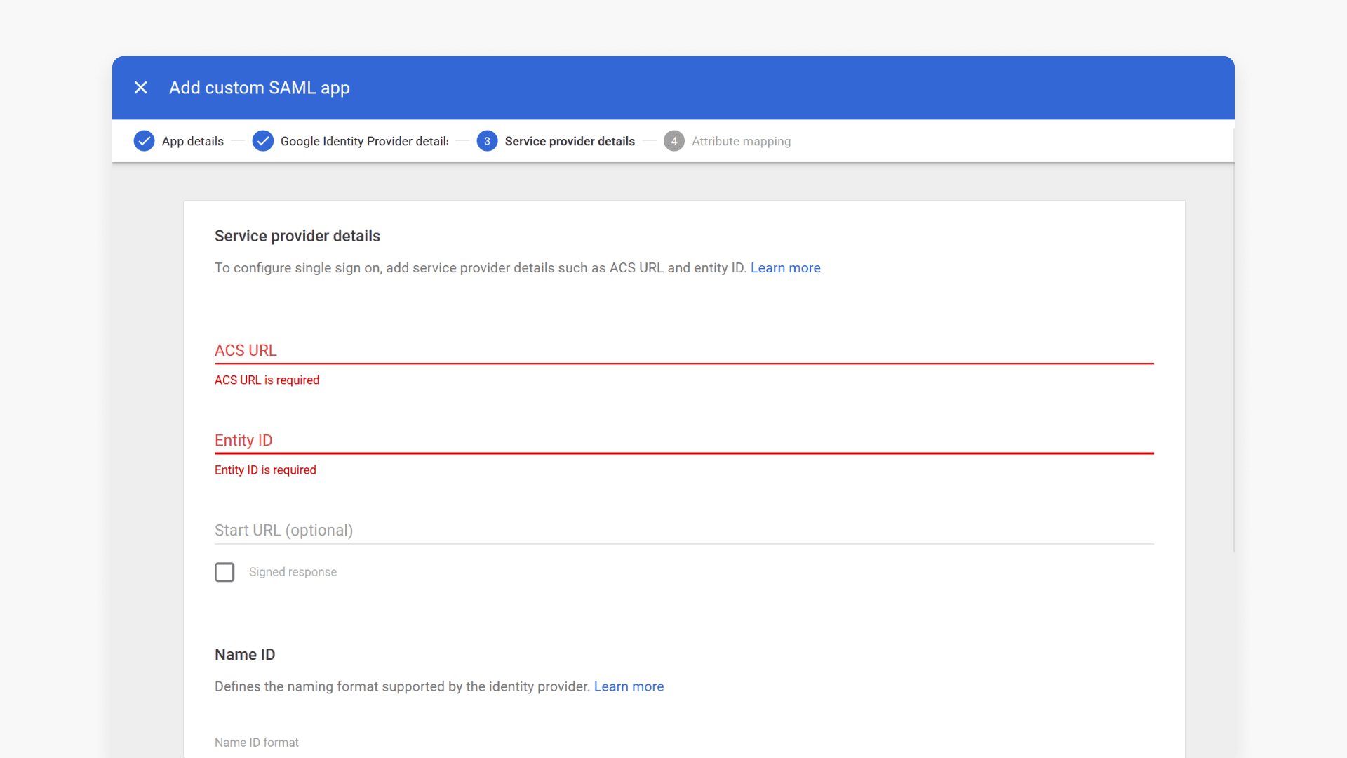 Service provider details step