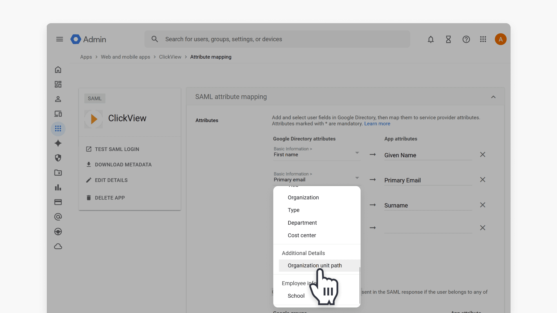 Select organization unit path
