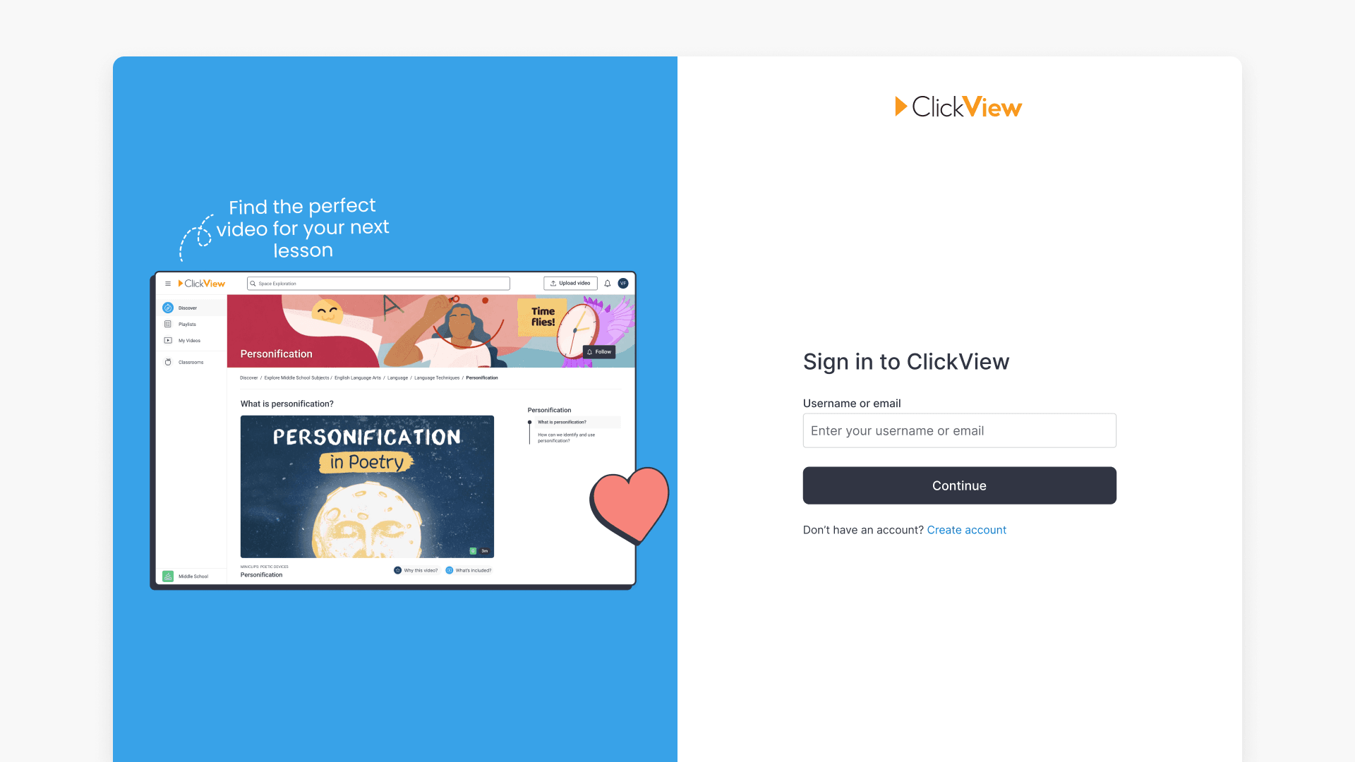 Clickview sign in interface