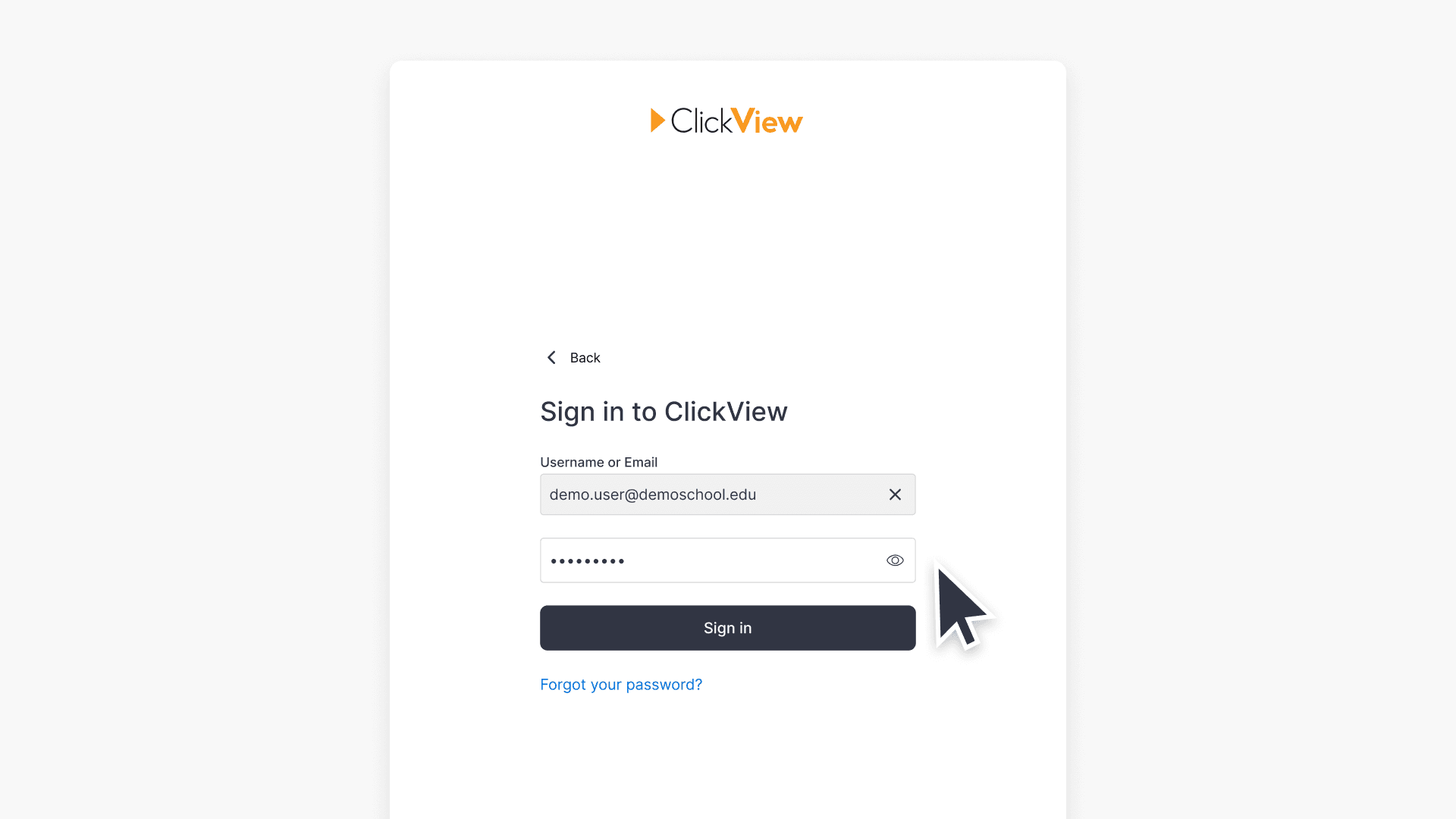Clickview sign in interface