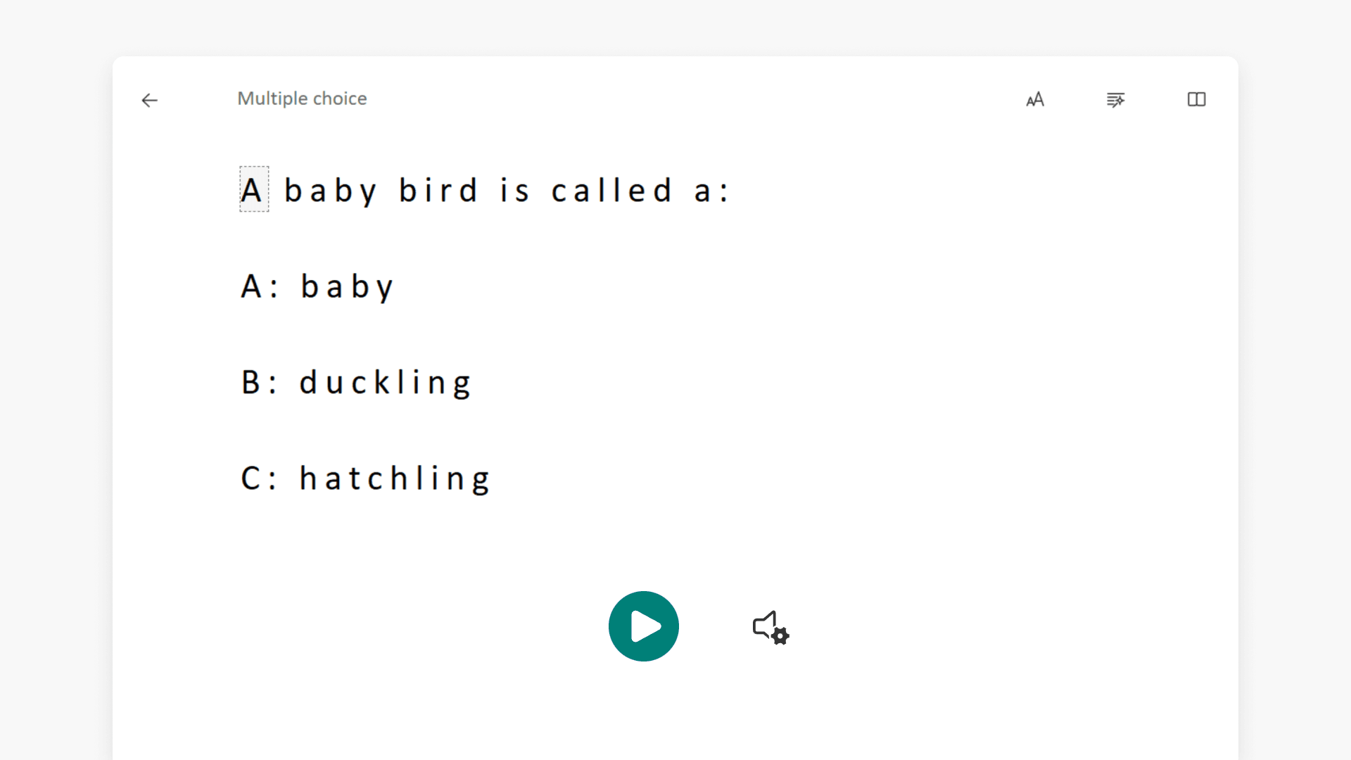 Immersive Reader user interface