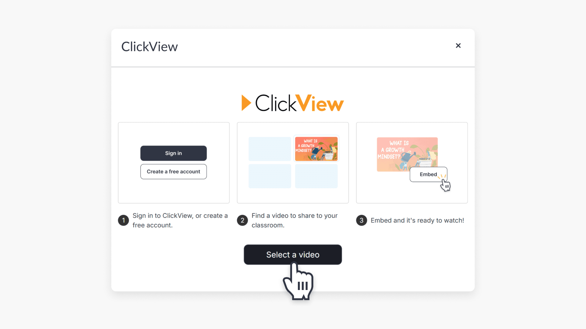 Clickview video selection interface