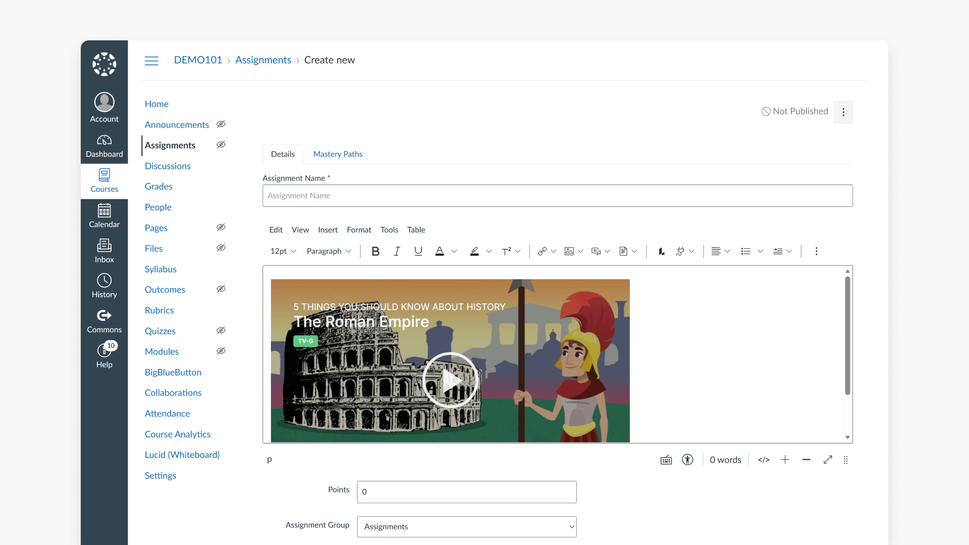Canvas assignment tab