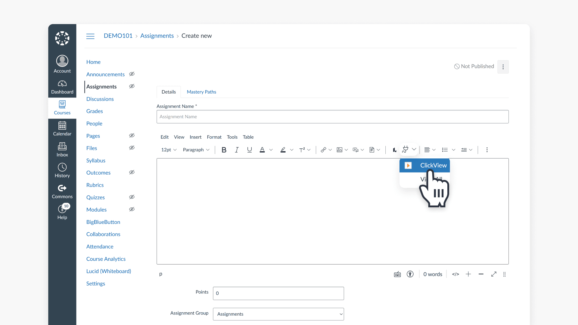 Clickveiw text editor interface