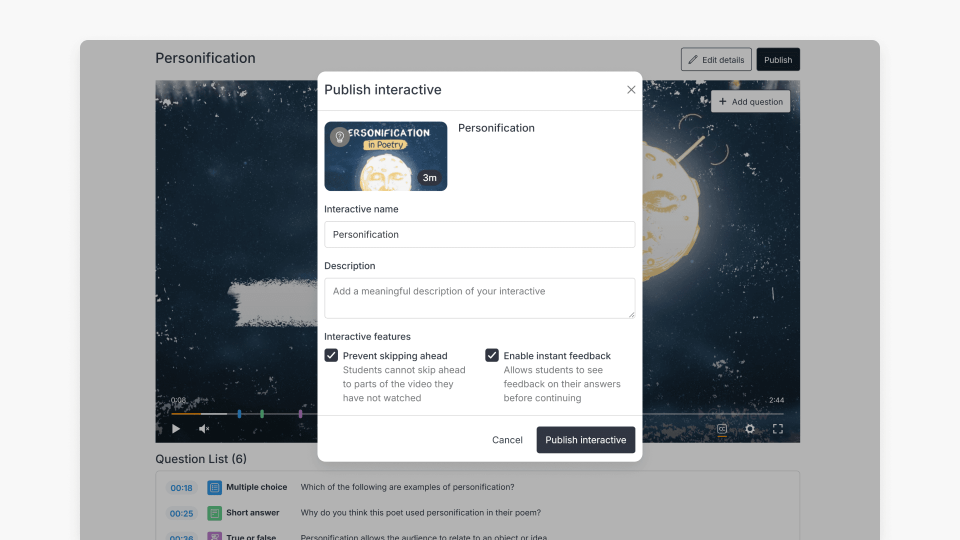 Publish interactive interface
