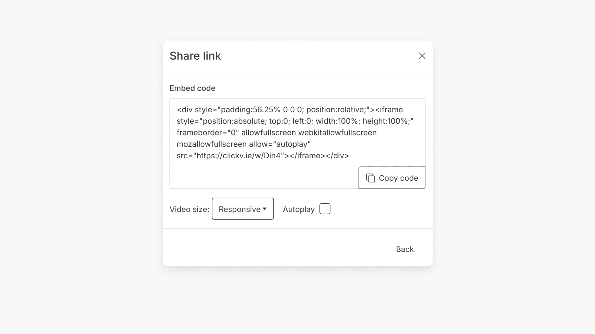 'Share link' pop-up window