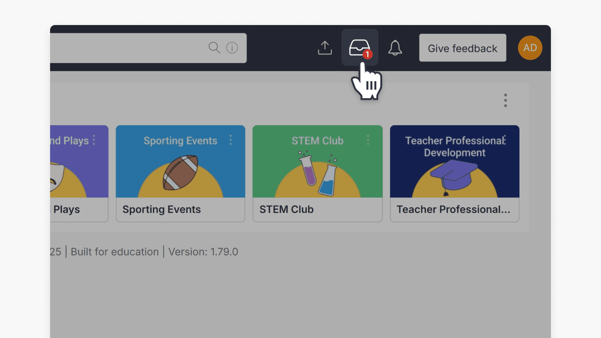Hand pointing to 'in-tray' icon of Libary Editor