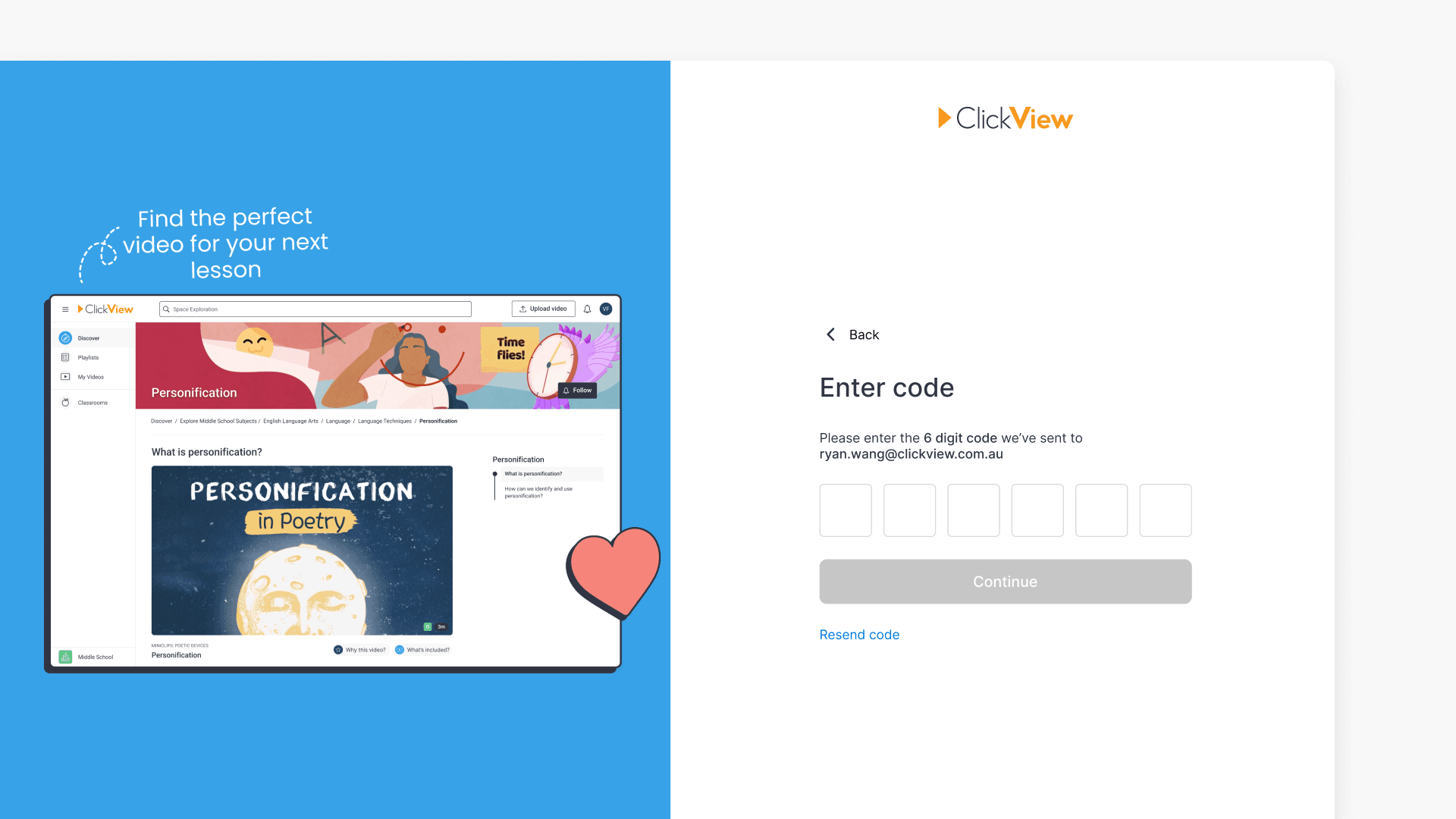 Clickview verification code interface