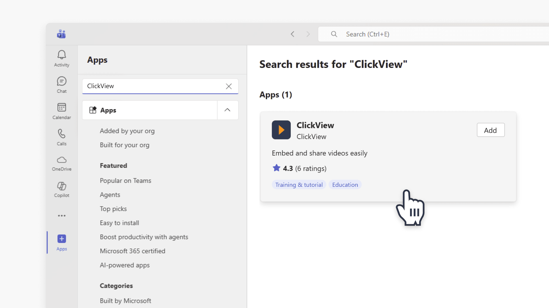 Clickview app search on microsoft teams