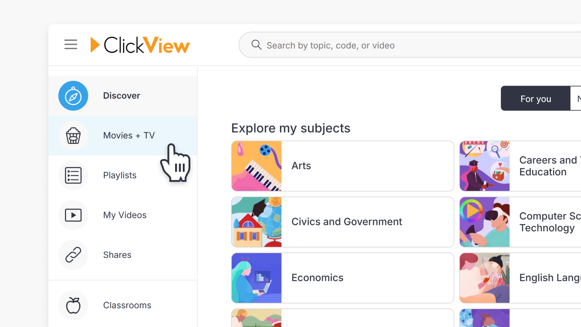 Clickview movies + tv navigation