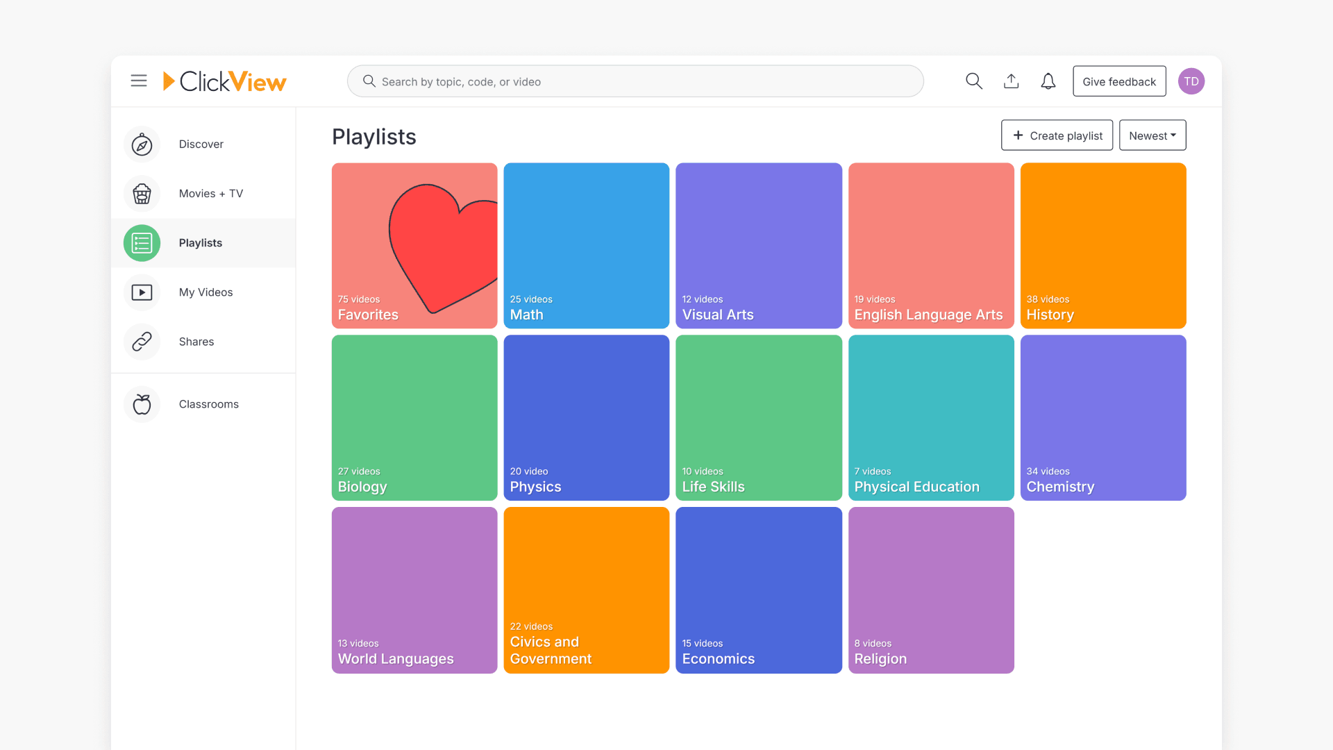ClickView Playlists page