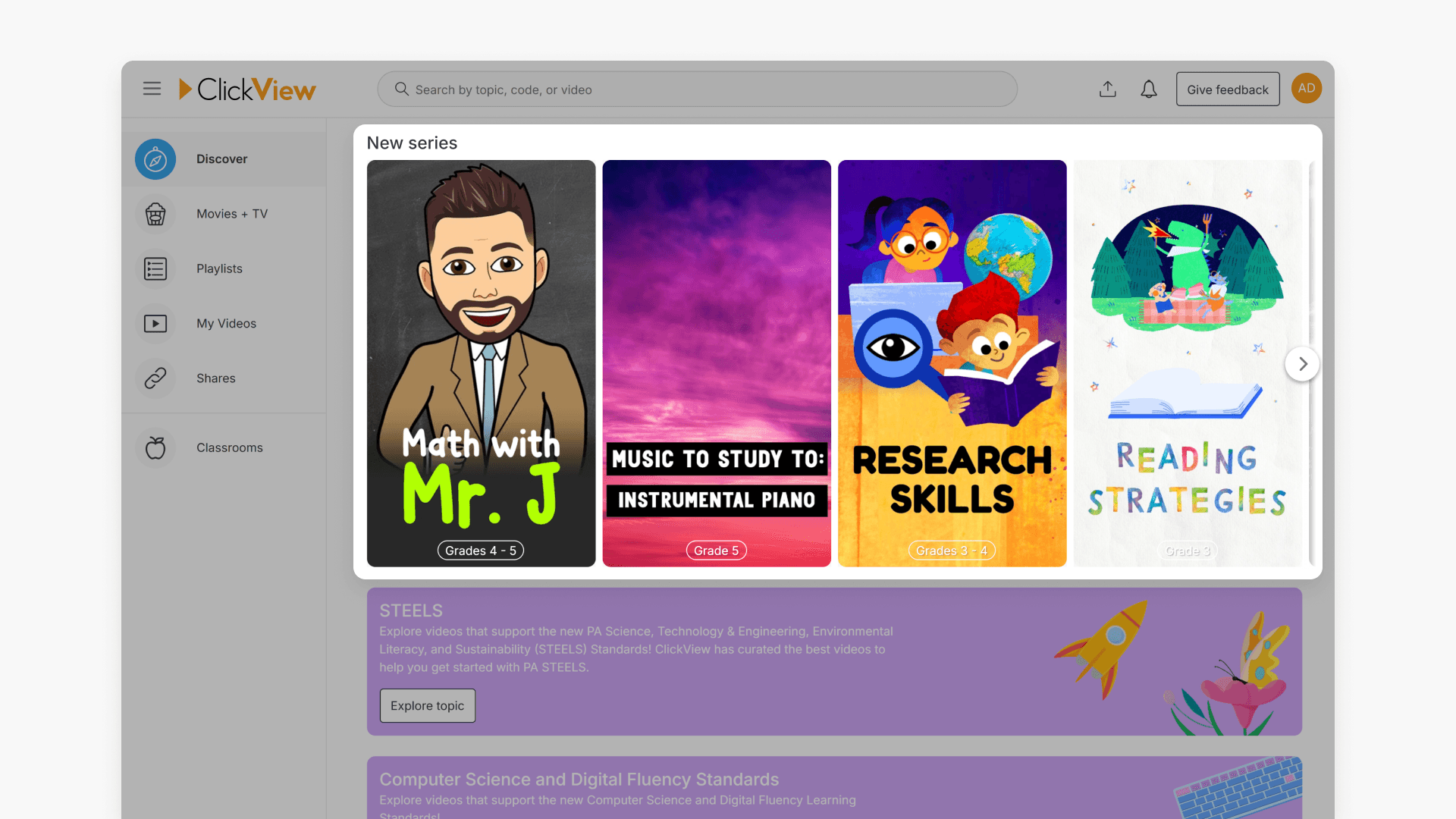 Clickview discover new series navigation