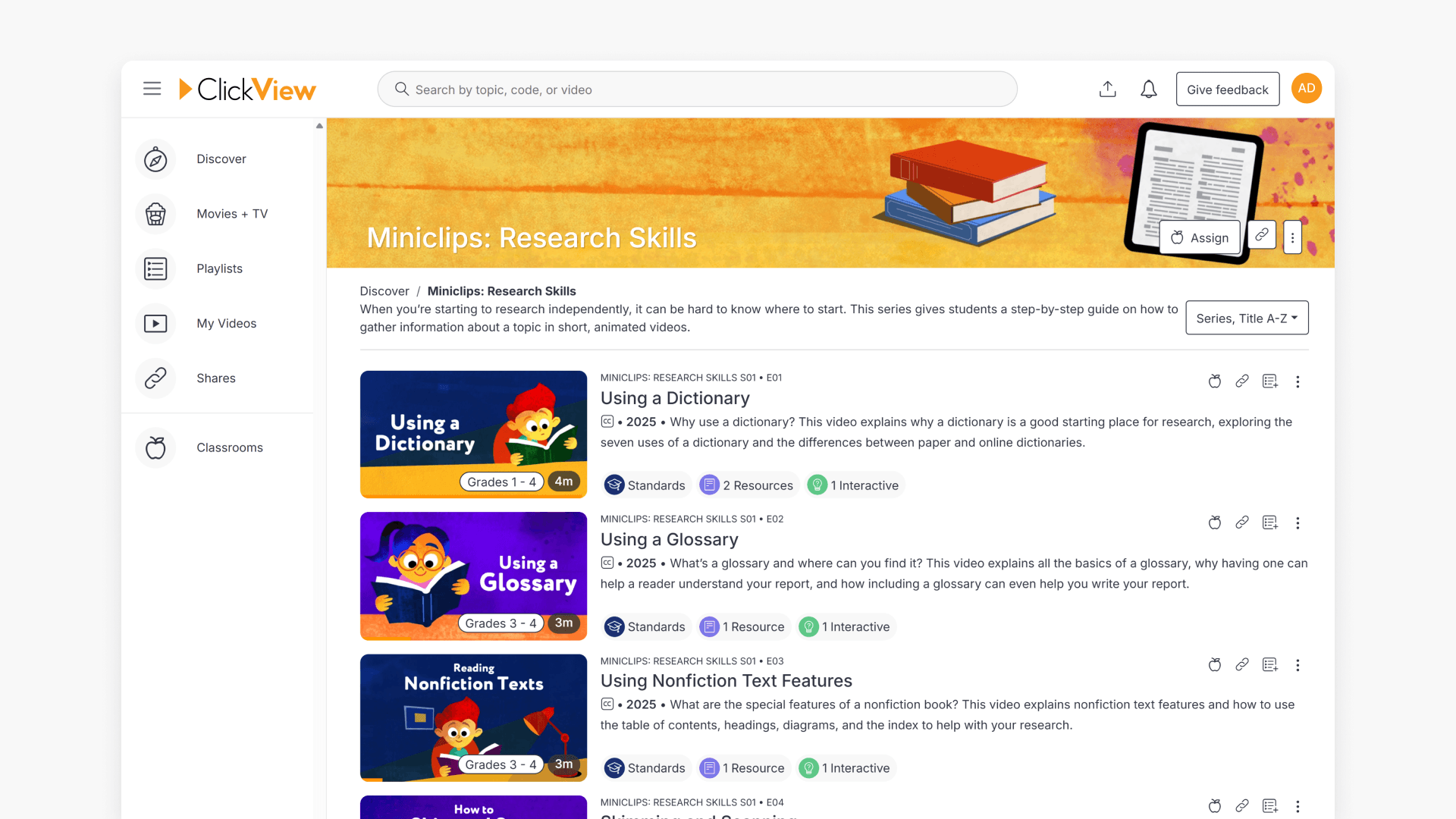 Clickview series video list
