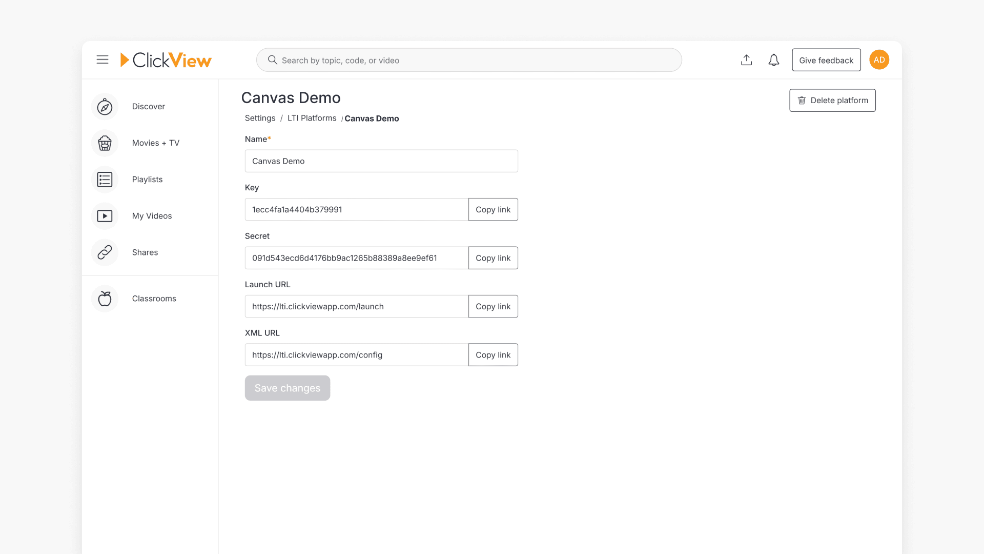 Canvas demo interface