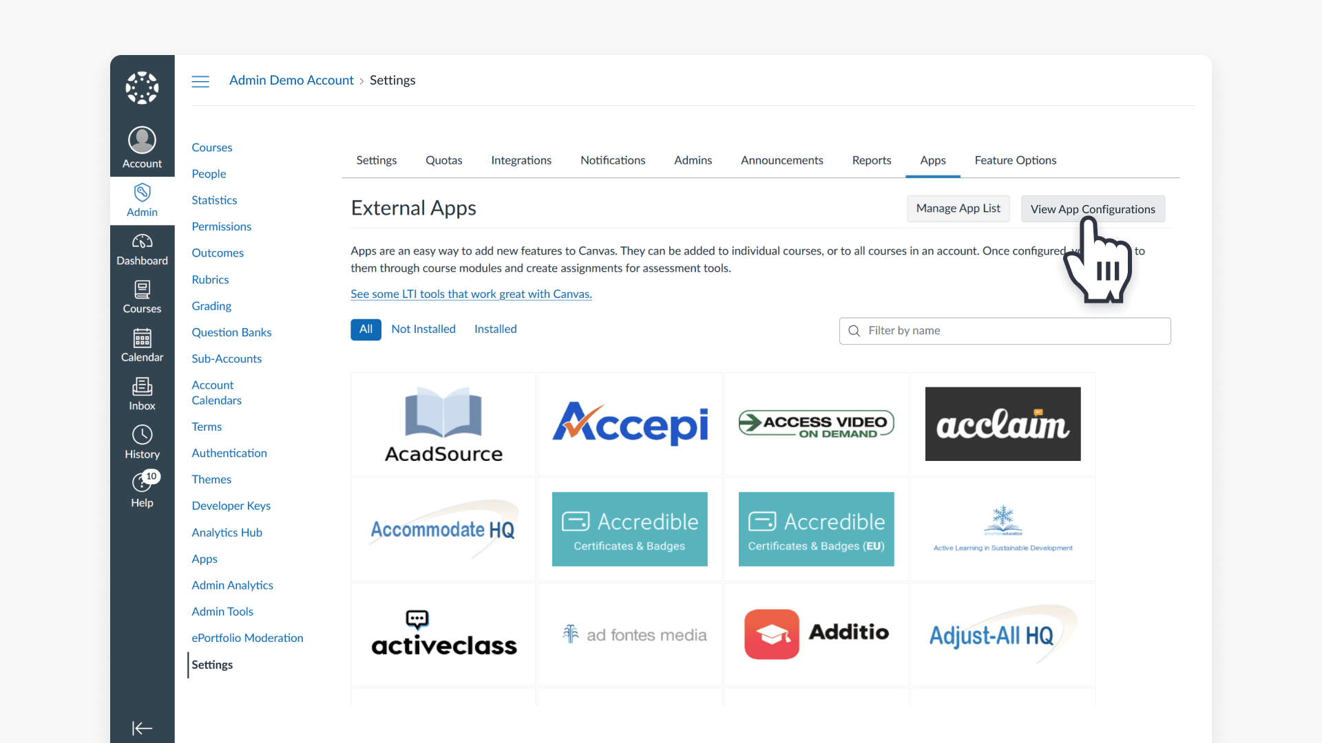 App configuration navigation