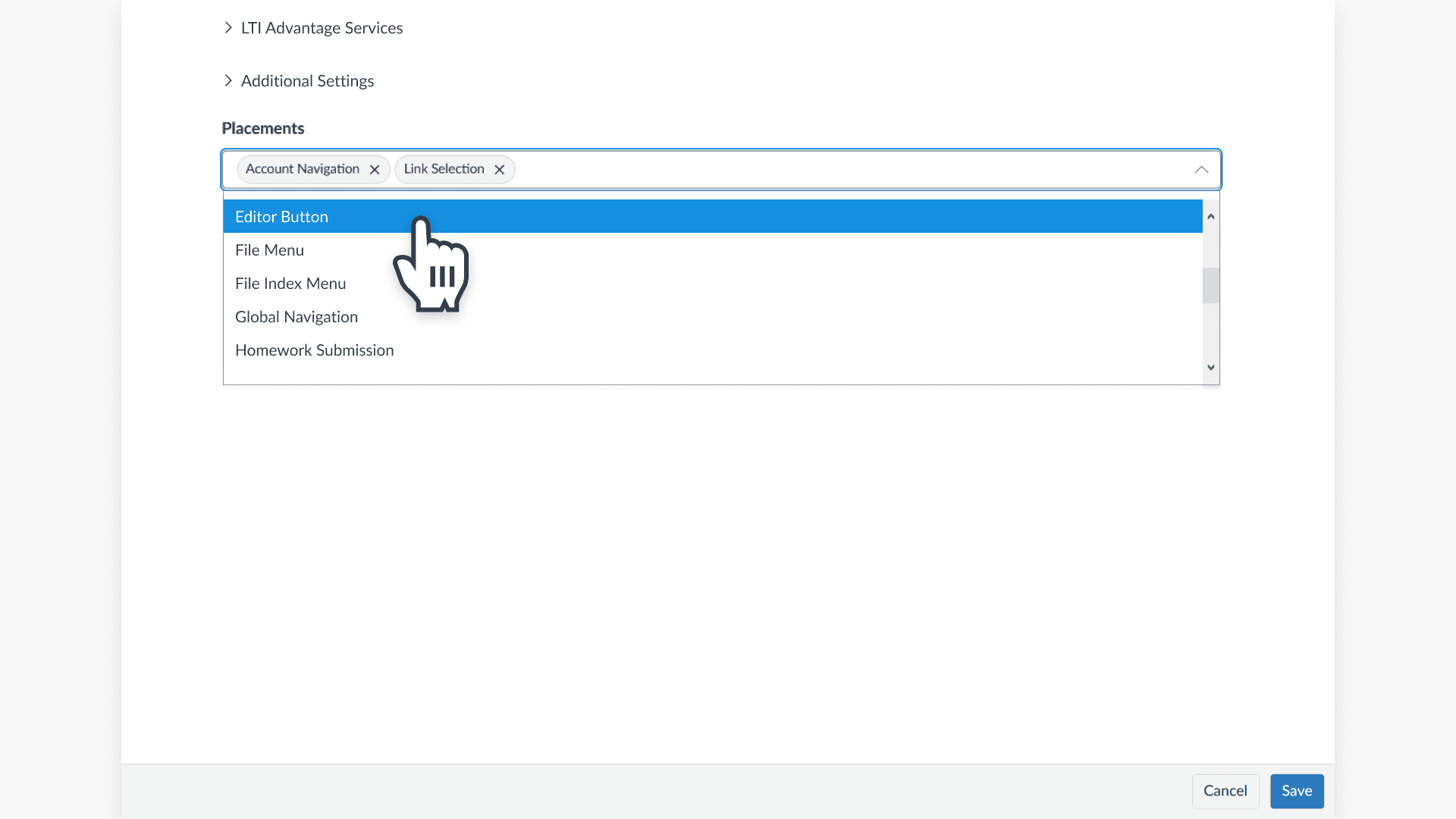 Editor button navigation