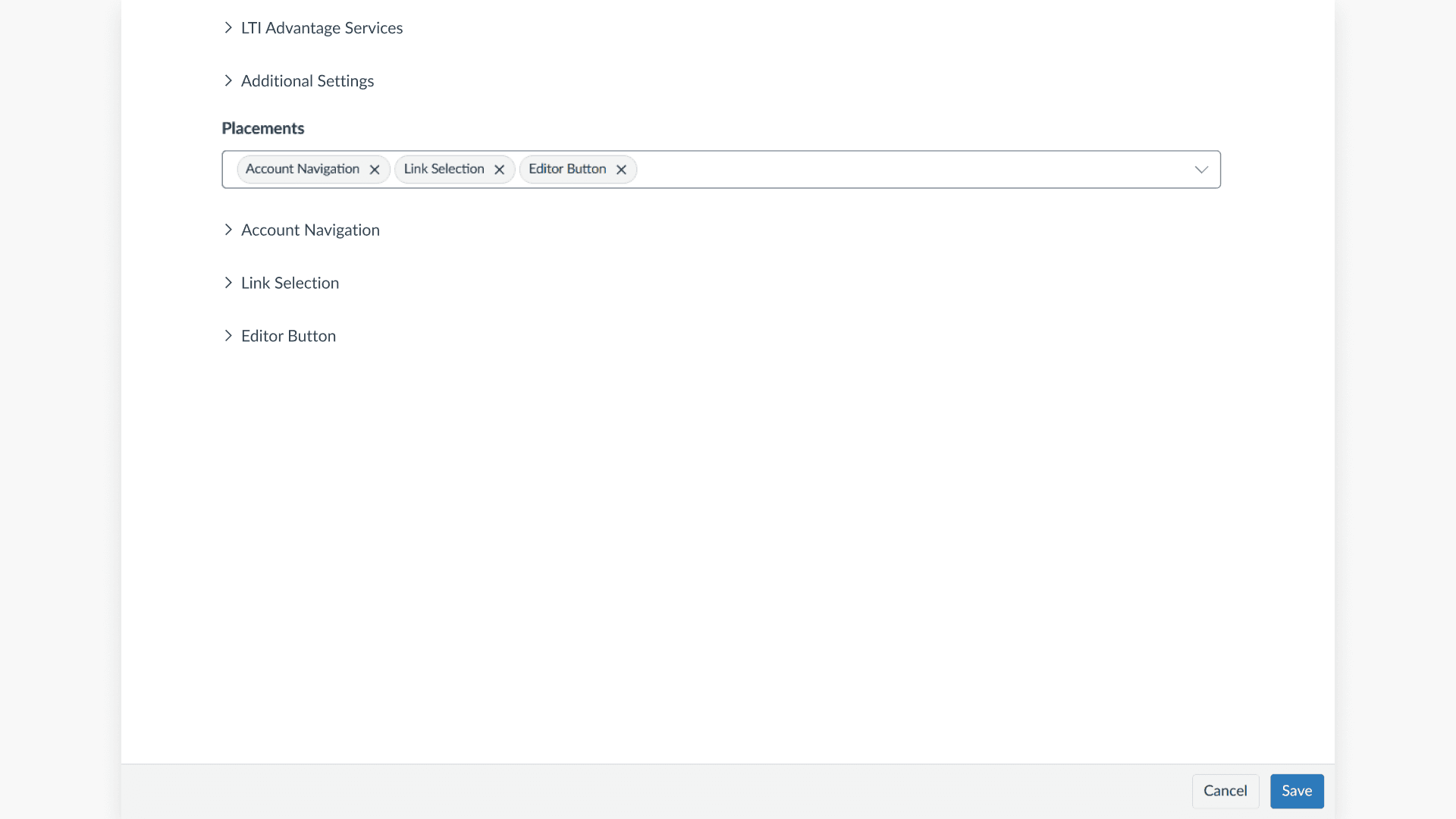 Access placements settings