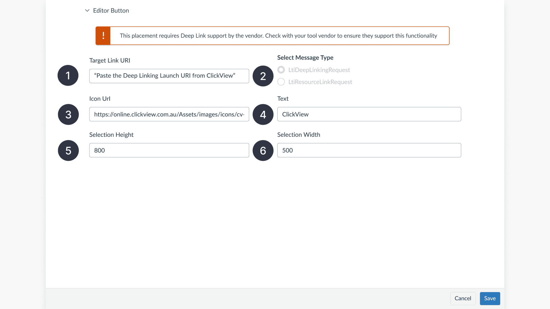 Editor button options interface